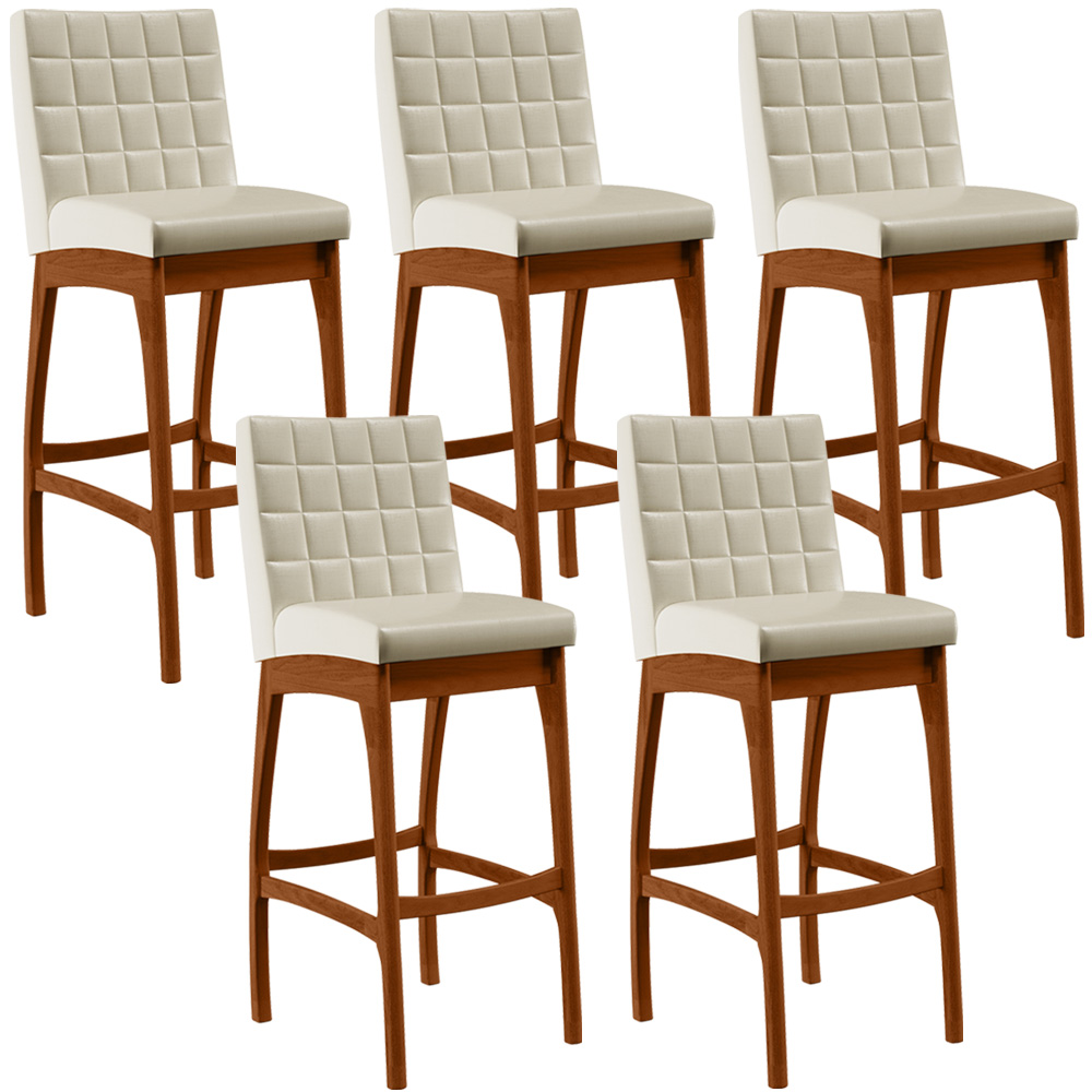 Kit 05 Banquetas Alta Para Cozinha Sala de Jantar Fixa Mila L02 Facto Pérola Metalizado - Lyam Decor