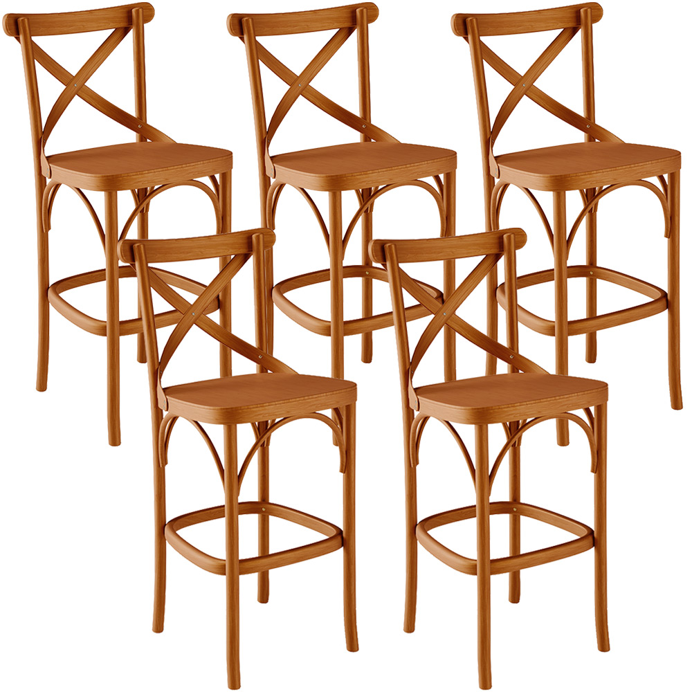 Kit 05 Banquetas Altas Cozinha Bancada Bar Sala de Jantar Ávila L02 Madeira Maciça - Lyam