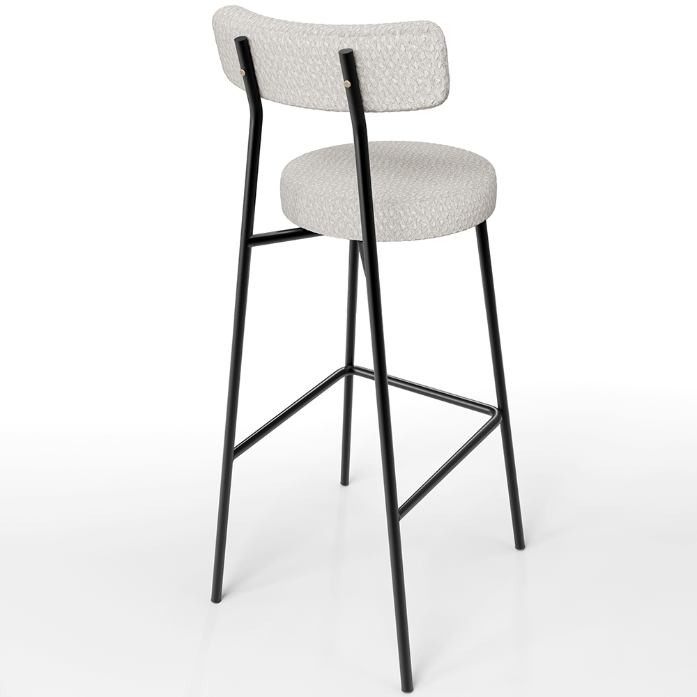 Kit 05 Banquetas Altas Cozinha Bar Sala De Jantar Em Aço Milão L02 Bouclê Cru - Lyam Decor