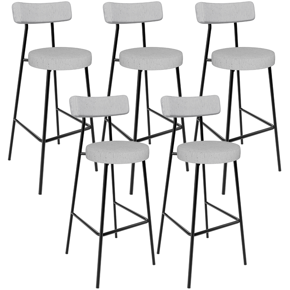 Kit 05 Banquetas Altas Cozinha Bar Sala De Jantar Em Aço Milão L02 Linho Cinza - Lyam Decor