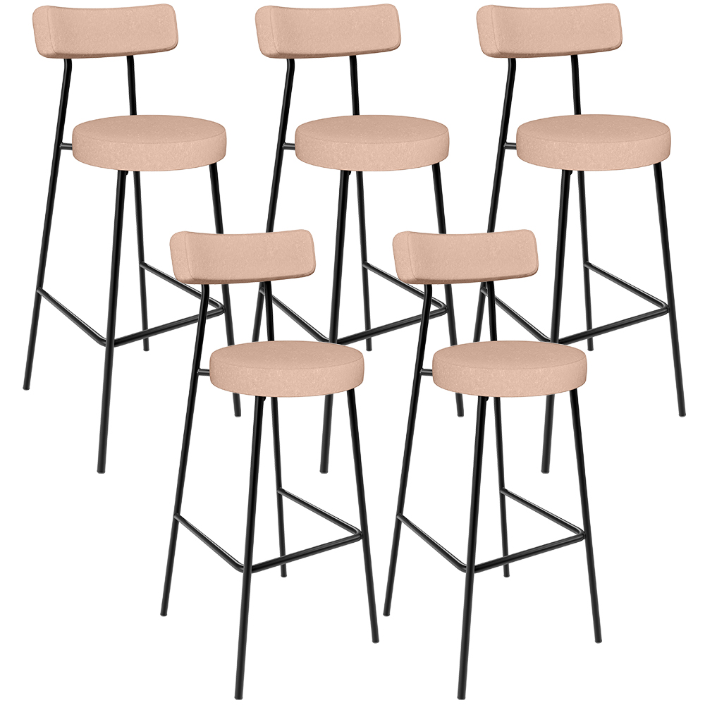Kit 05 Banquetas Altas Cozinha Bar Sala De Jantar Em Aço Milão L02 Linho Rosê - Lyam Decor