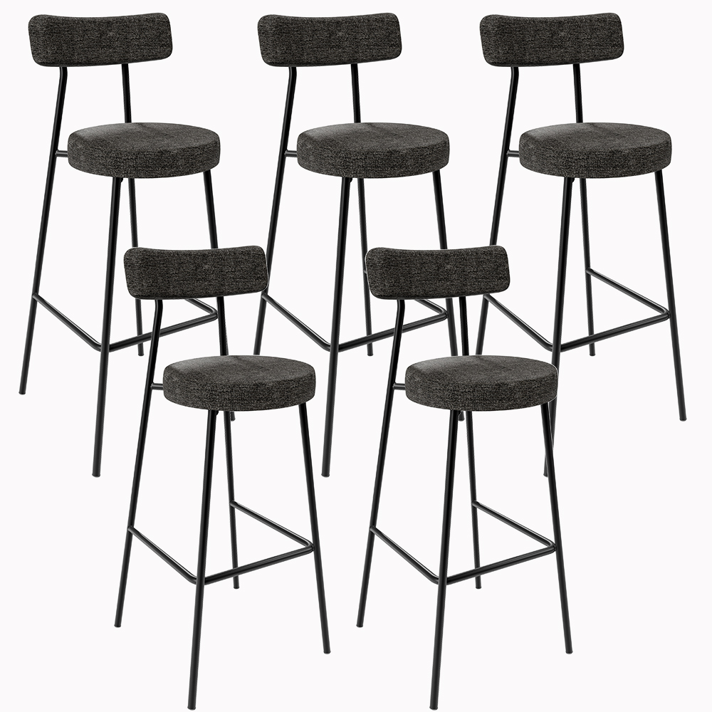 Kit 05 Banquetas Altas Cozinha Sala De Jantar Estrutura Em Aço Milão L02 Linho Chumbo - Lyam Decor