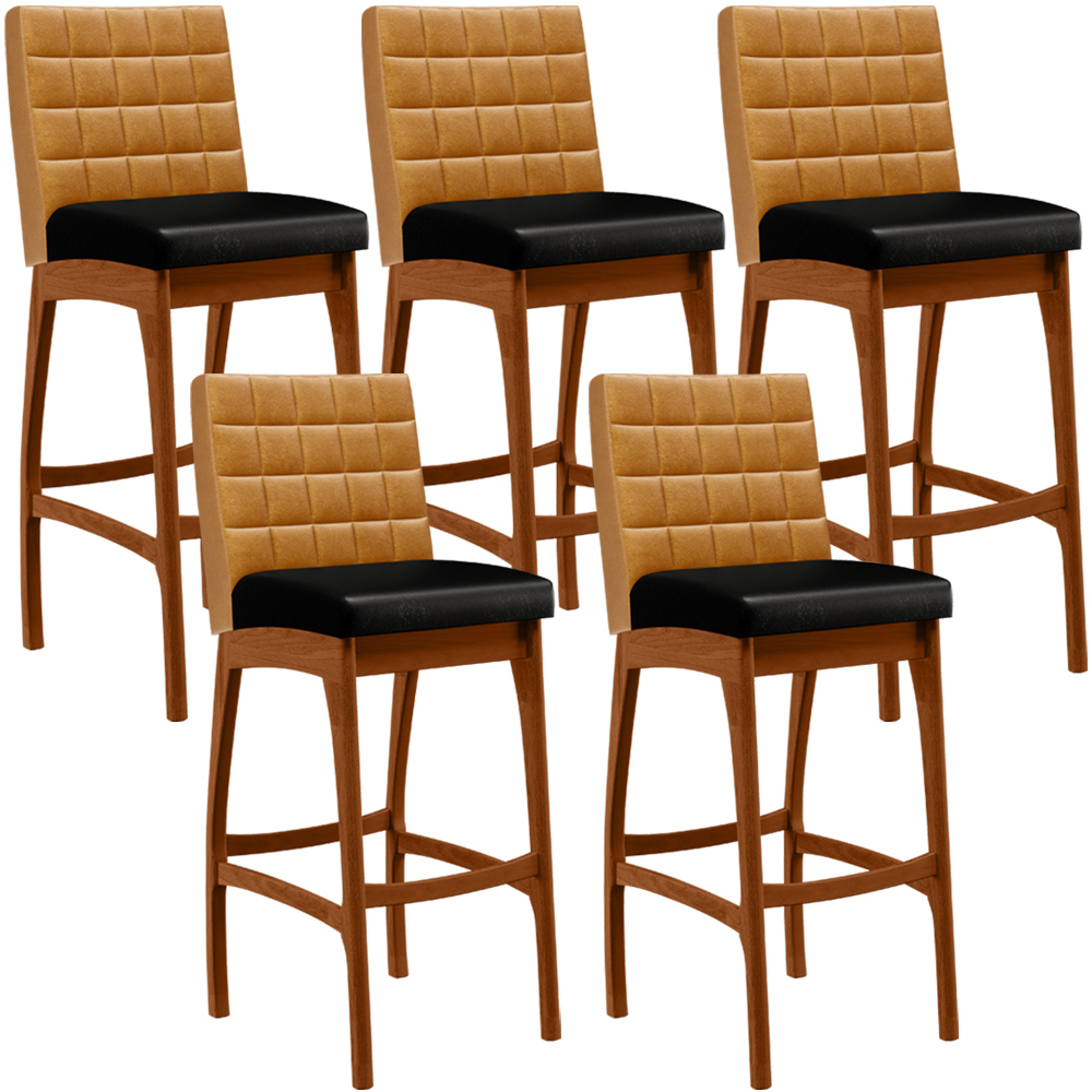 Kit 05 Banquetas Altas Cozinha Sala Jantar Fixa Mila L02 Couríssimo Whisky Couríssimo Preto - Lyam Decor