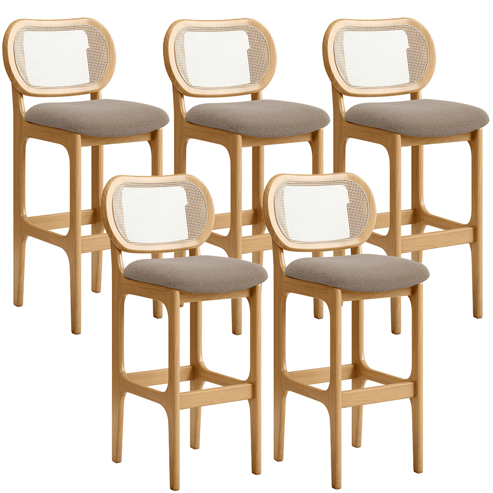 Kit 05 Banquetas Altas Para Cozinha Bancada Sala Tela Betta Fixa L02 Bouclê Bege - Lyam