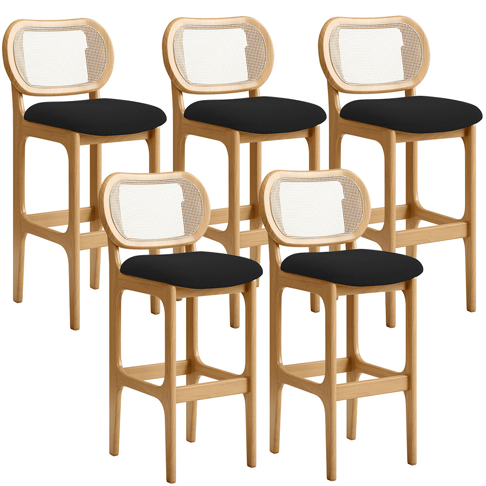 Kit 05 Banquetas Altas Para Cozinha Bancada Sala Tela Betta Fixa L02 Bouclê Preto - Lyam