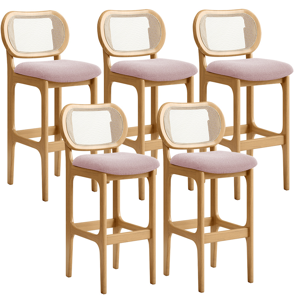 Kit 05 Banquetas Altas Para Cozinha Bancada Sala Tela Betta Fixa L02 Bouclê Rosê - Lyam