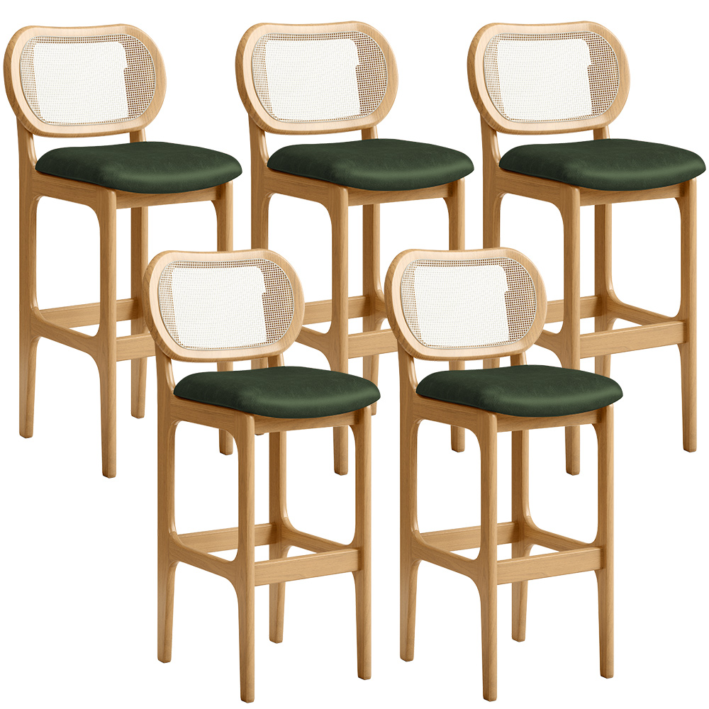 Kit 05 Banquetas Altas Para Cozinha Bancada Sala Tela Betta Fixa L02 Couríssimo Verde Musgo - Lyam