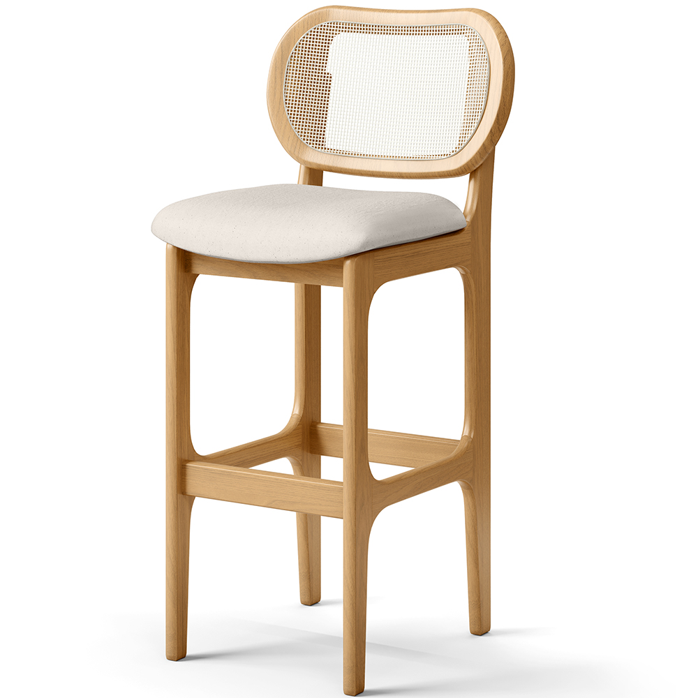Kit 05 Banquetas Altas Para Cozinha Bancada Sala Tela Betta Fixa L02 Linho Cru - Lyam