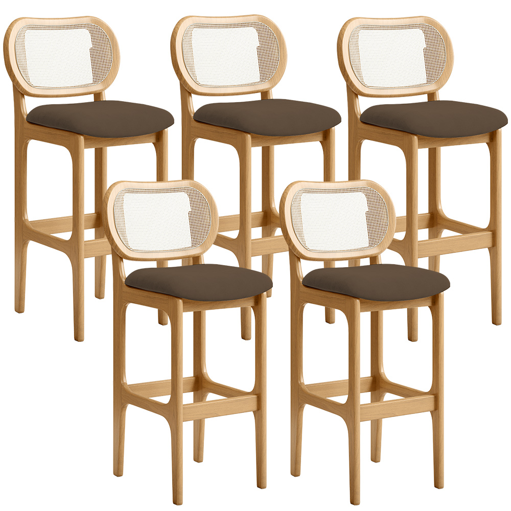 Kit 05 Banquetas Altas Para Cozinha Bancada Sala Tela Betta Fixa L02 Suede Marrom - Lyam