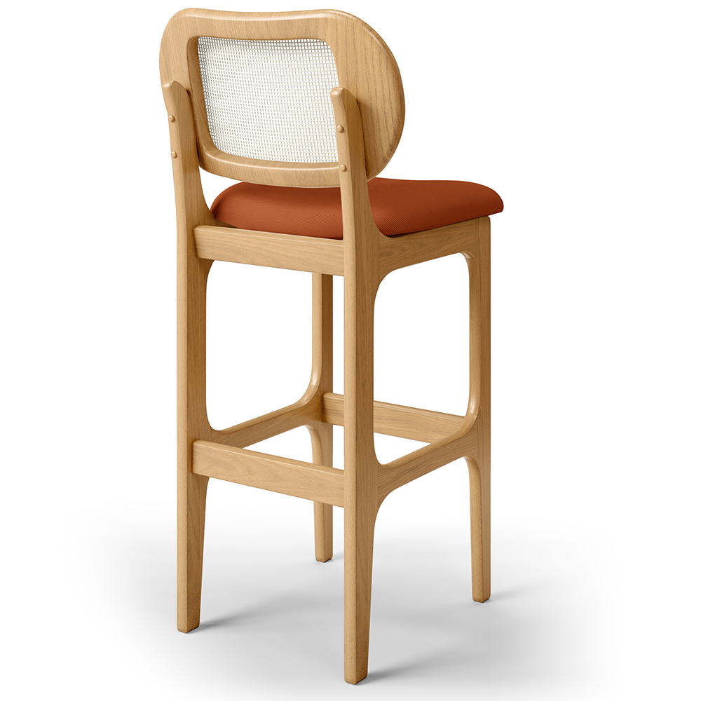 Kit 05 Banquetas Altas Para Cozinha Bancada Sala Tela Betta Fixa L02 Tecido Terracota - Lyam