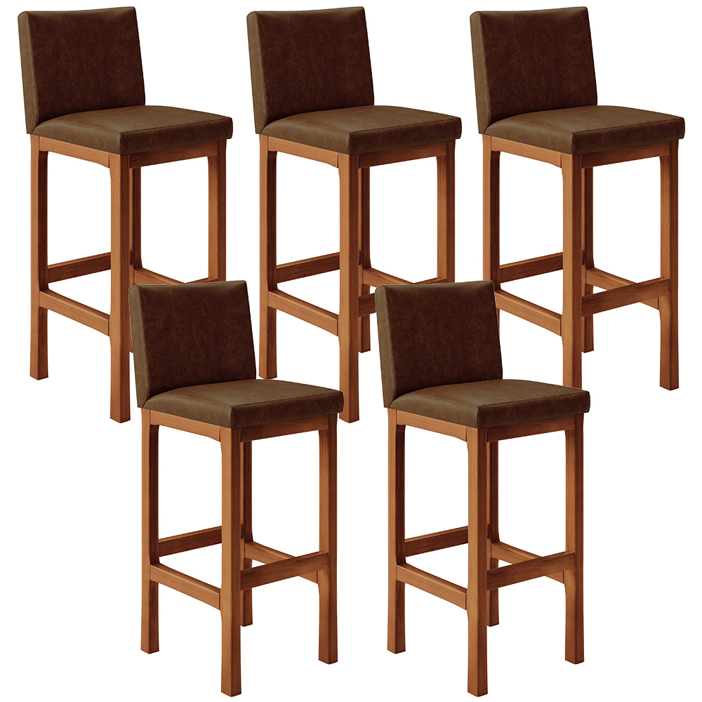 Kit 05 Banquetas Altas Para Cozinha Sala De Jantar Fixa Alya L02 Couríssimo Marrom - Lyam Decor