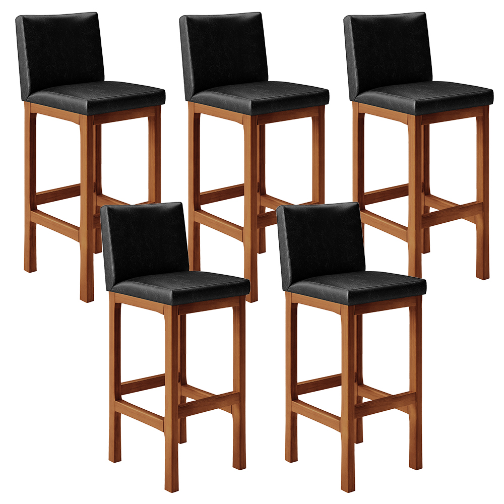 Kit 05 Banquetas Altas Para Cozinha Sala De Jantar Fixa Alya L02 Couríssimo Preto - Lyam Decor