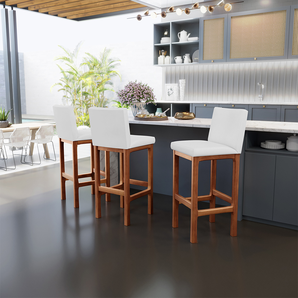Kit 05 Banquetas Altas Para Cozinha Sala De Jantar Fixa Alya L02 Facto Branco - Lyam Decor