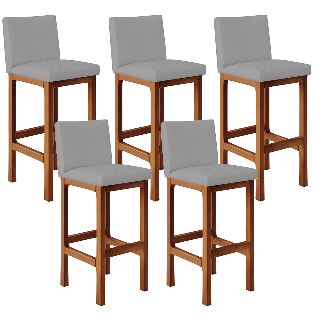 Kit 05 Banquetas Altas Para Cozinha Sala De Jantar Fixa Alya L02 Facto Cinza - Lyam Decor