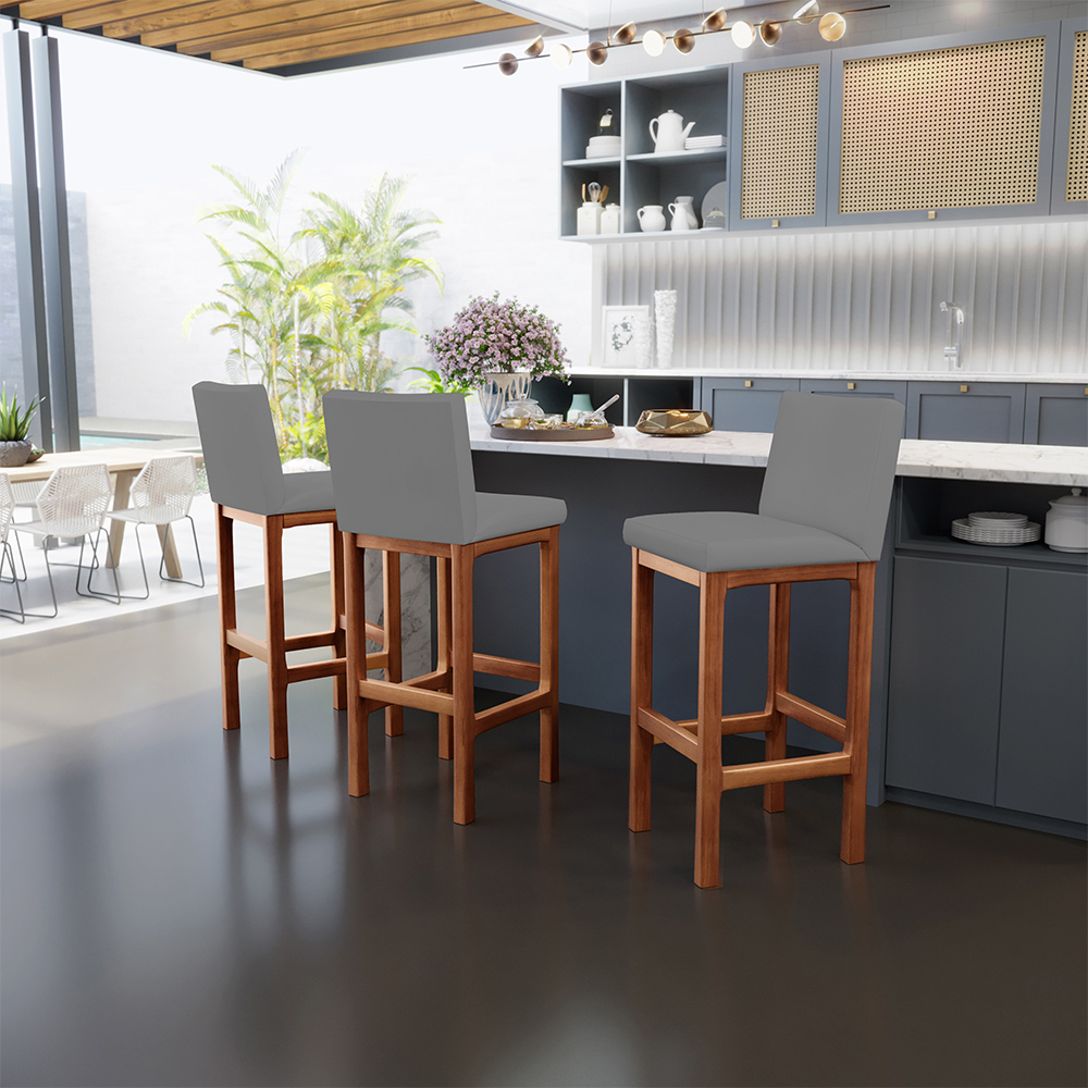 Kit 05 Banquetas Altas Para Cozinha Sala De Jantar Fixa Alya L02 Facto Cinza - Lyam Decor