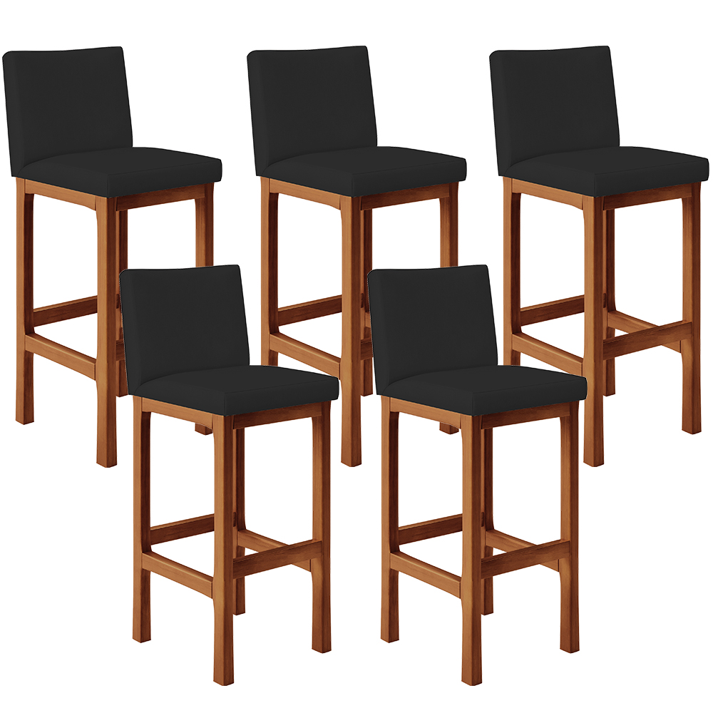 Kit 05 Banquetas Altas Para Cozinha Sala De Jantar Fixa Alya L02 Facto Preto - Lyam Decor