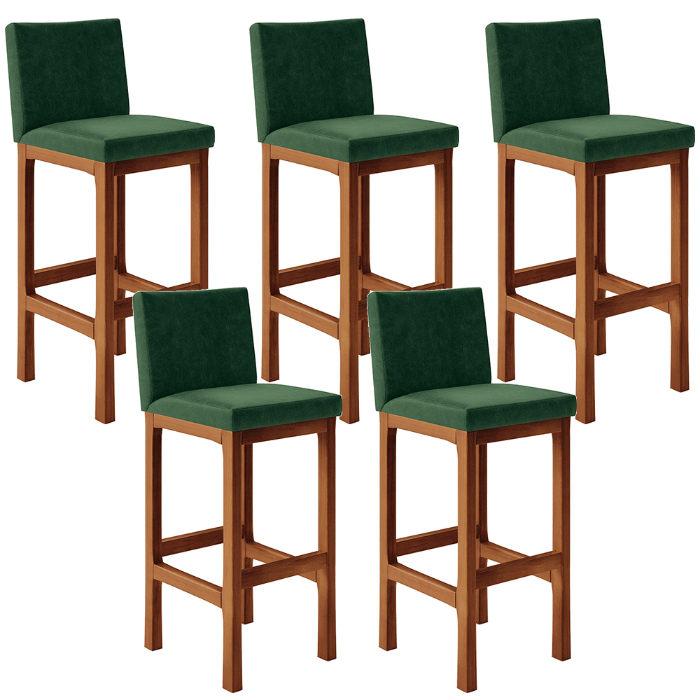 Kit 05 Banquetas Altas Para Cozinha Sala De Jantar Fixa Alya L02 Facto Verde Musgo - Lyam Decor