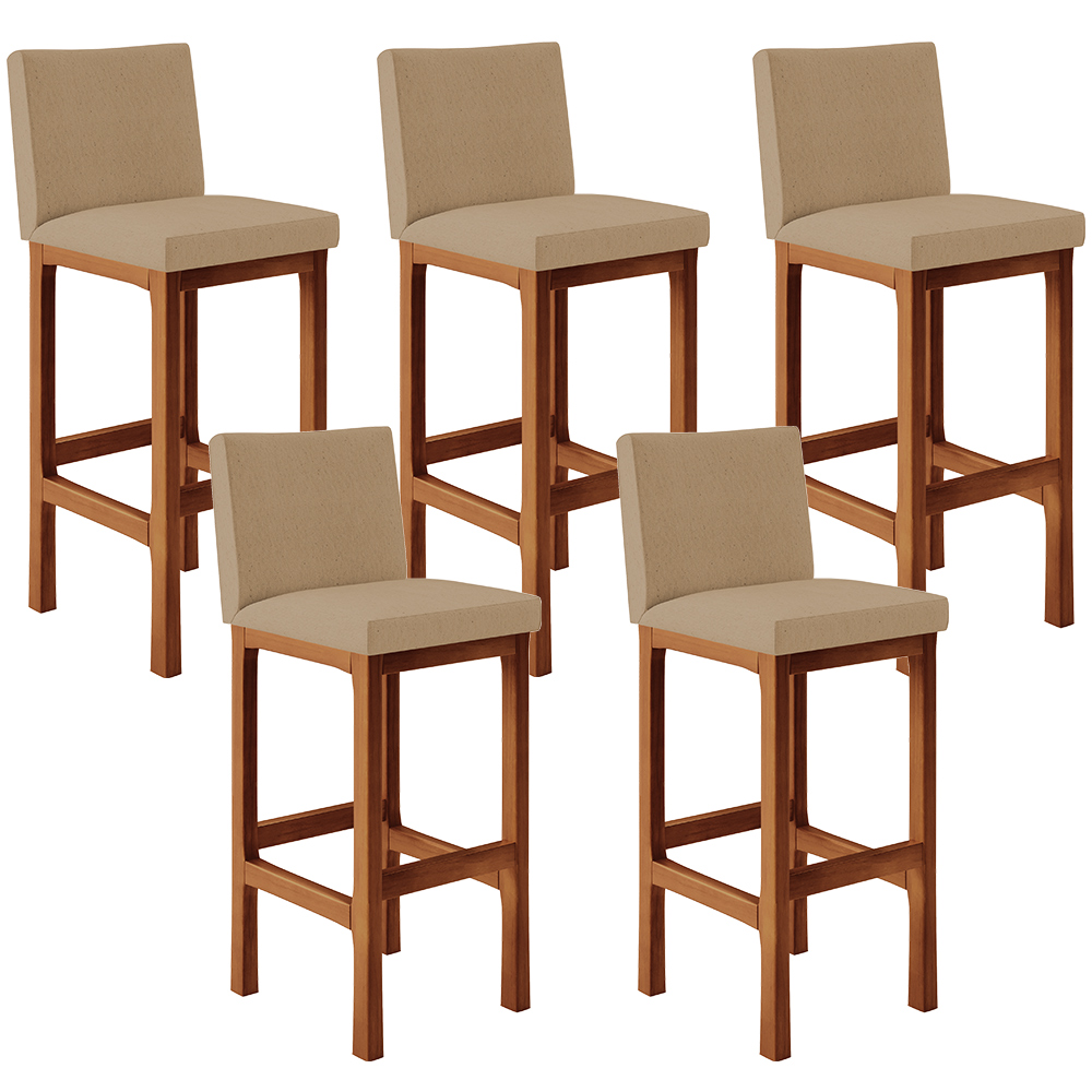 Kit 05 Banquetas Altas Para Cozinha Sala De Jantar Fixa Alya L02 Linho Bege Escuro - Lyam Decor