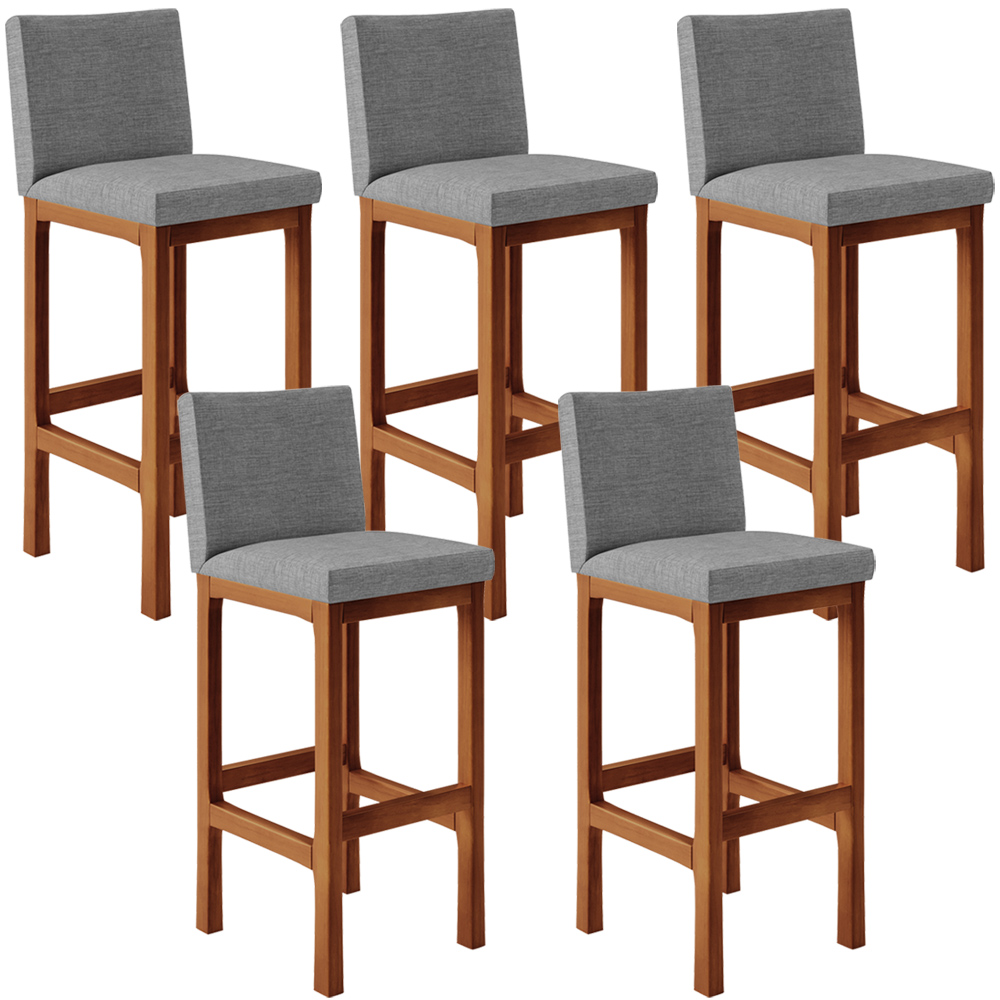 Kit 05 Banquetas Altas Para Cozinha Sala De Jantar Fixa Alya L02 Linho Cinza Escuro - Lyam Decor