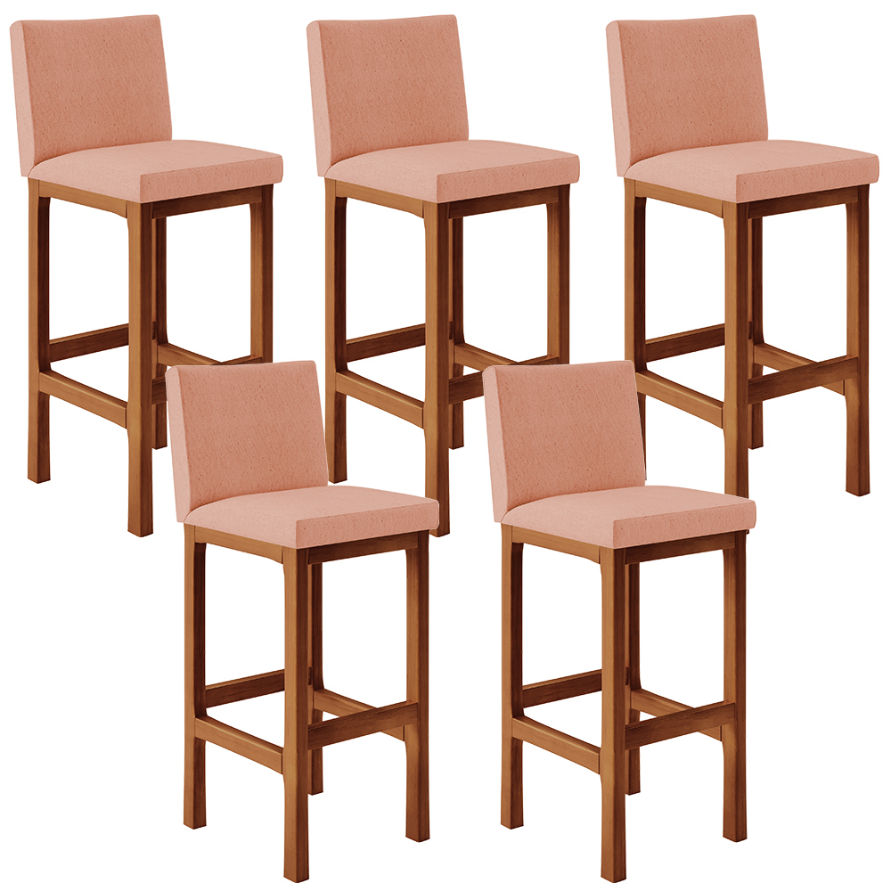 Kit 05 Banquetas Altas Para Cozinha Sala De Jantar Fixa Alya L02 Linho Rosê - Lyam Decor