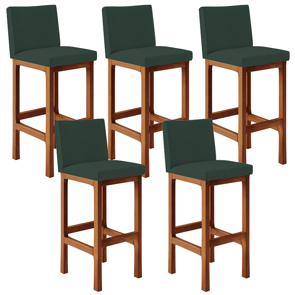 Kit 05 Banquetas Altas Para Cozinha Sala De Jantar Fixa Alya L02 Linho Verde Musgo - Lyam Decor