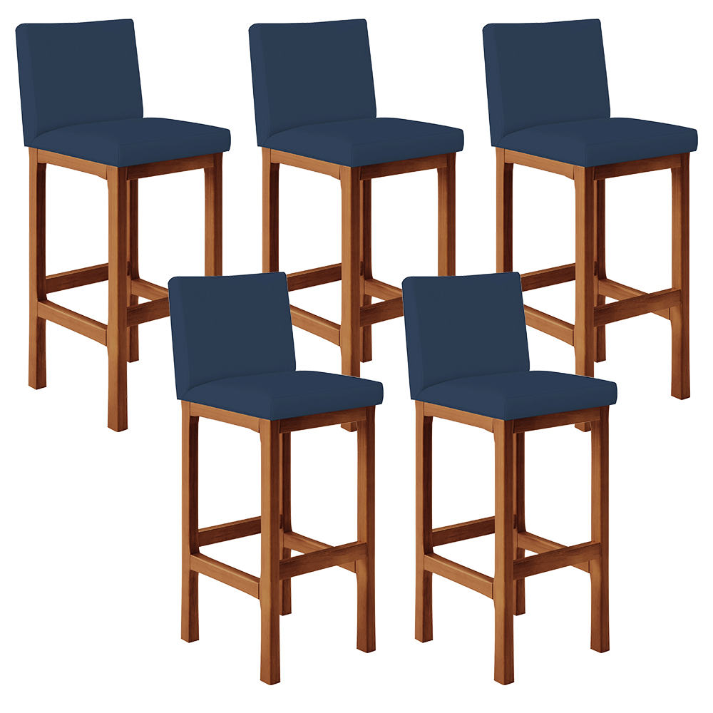Kit 05 Banquetas Altas Para Cozinha Sala De Jantar Fixa Alya L02 Suede Azul Marinho - Lyam Decor