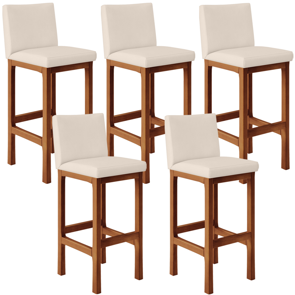 Kit 05 Banquetas Altas Para Cozinha Sala De Jantar Fixa Alya L02 Suede Bege - Lyam Decor