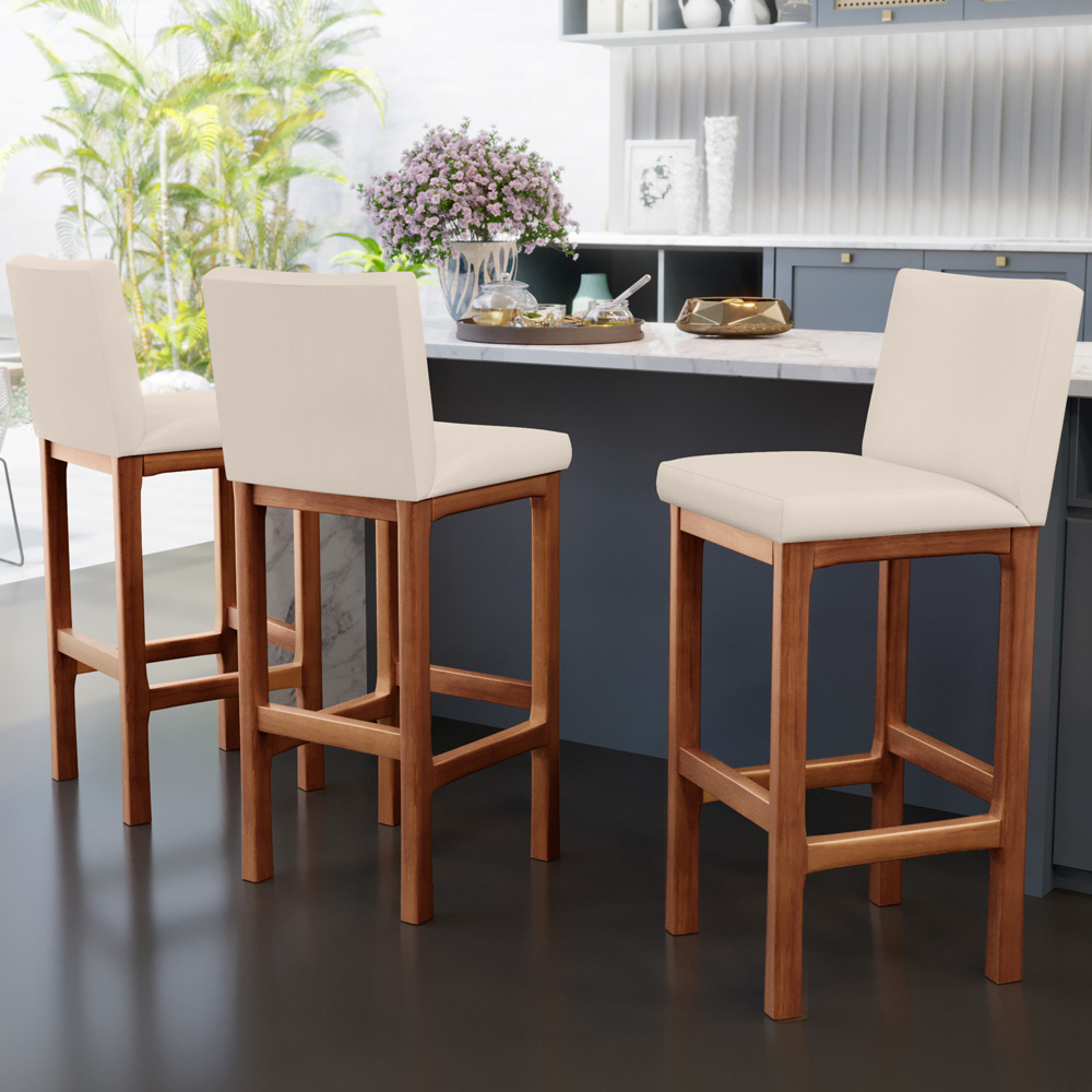 Kit 05 Banquetas Altas Para Cozinha Sala De Jantar Fixa Alya L02 Suede Bege - Lyam Decor