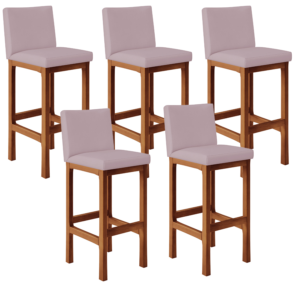 Kit 05 Banquetas Altas Para Cozinha Sala De Jantar Fixa Alya L02 Suede Rosê - Lyam Decor