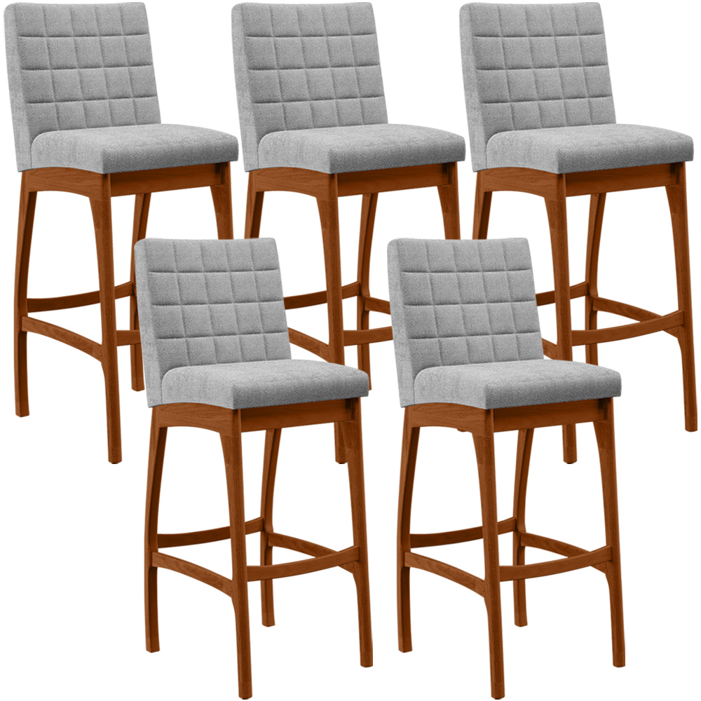 Kit 05 Banquetas Altas Para Cozinha Sala De Jantar Fixa Mila L02 Bouclê Cinza - Lyam Decor