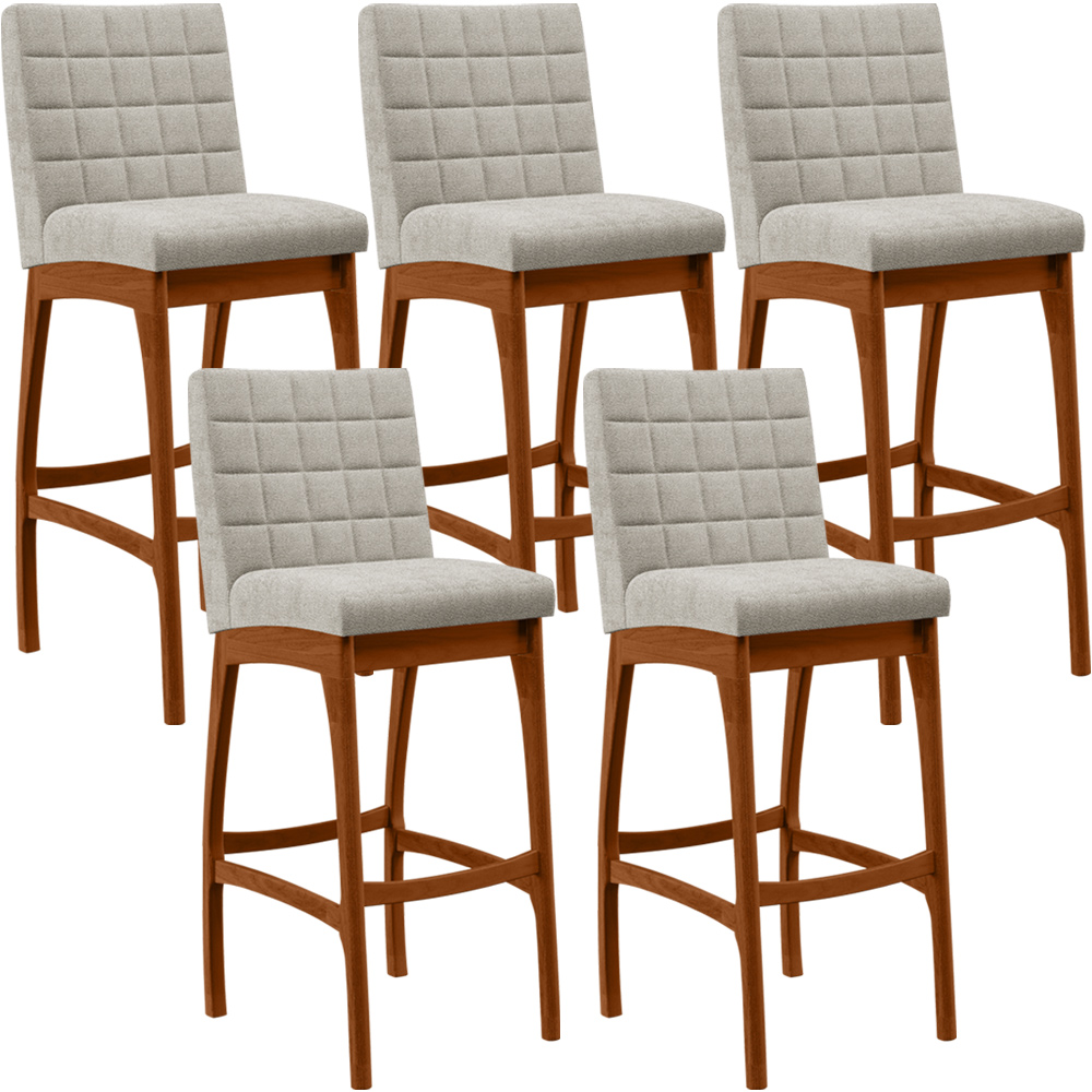 Kit 05 Banquetas Altas Para Cozinha Sala De Jantar Fixa Mila L02 Bouclê Creme - Lyam Decor