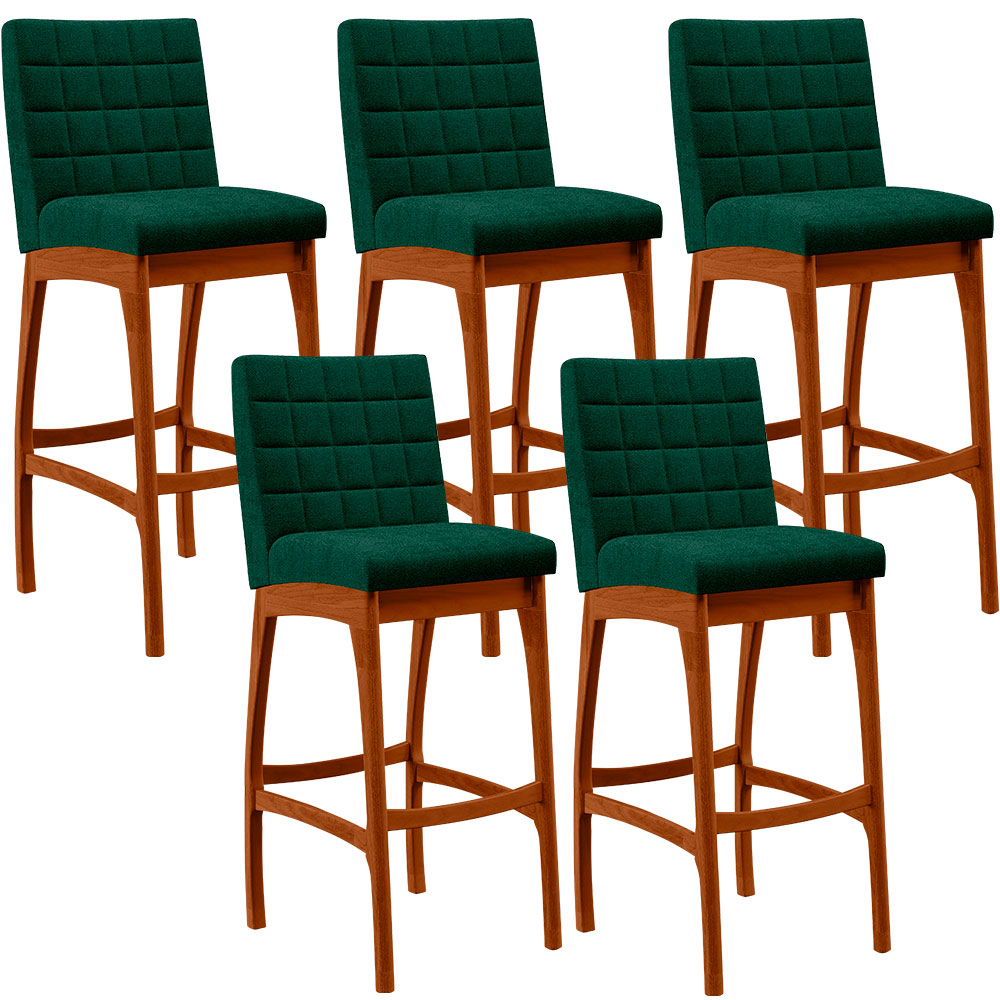 Kit 05 Banquetas Altas Para Cozinha Sala De Jantar Fixa Mila L02 Bouclê Verde - Lyam Decor