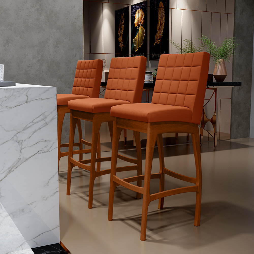 Kit 05 Banquetas Altas Para Cozinha Sala De Jantar Fixa Mila L02 Tecido Terracota - Lyam Decor