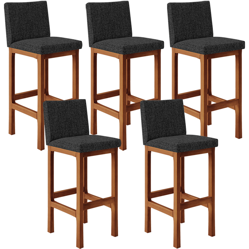 Kit 05 Banquetas Altas Para Cozinha Sala de Jantar Fixa Alya L02 Linho Chumbo - Lyam Decor