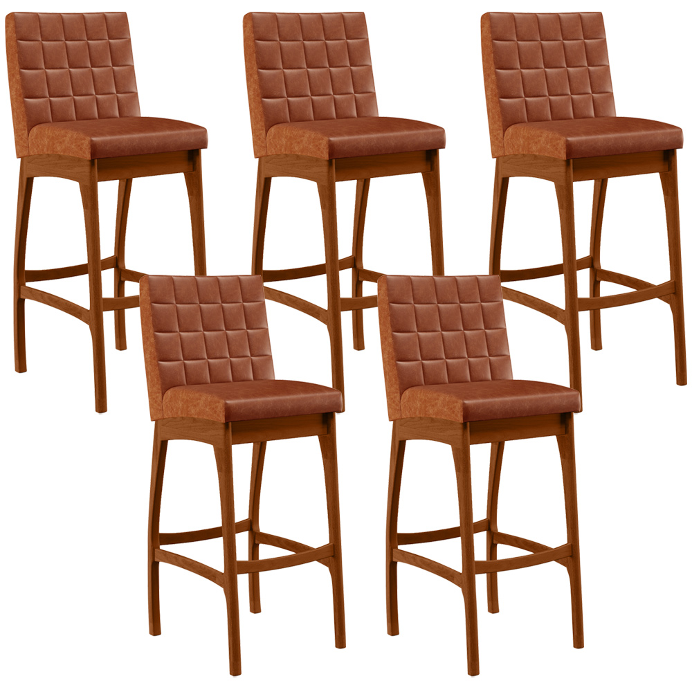 Kit 05 Banquetas Altas Para Cozinha Sala de Jantar Fixa Mila B04 Couríssimo Camel - Lyam Decor