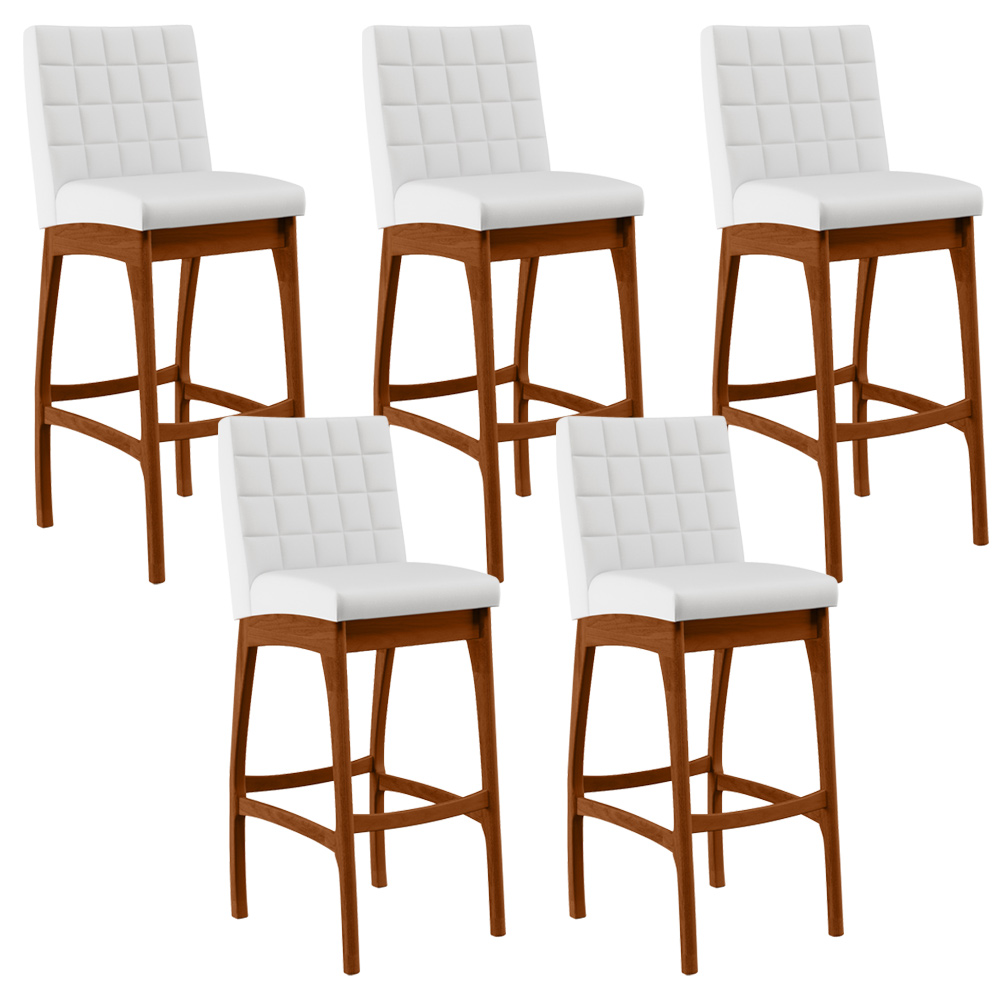 Kit 05 Banquetas Altas Para Cozinha Sala de Jantar Fixa Mila B04 Facto Branco Fosco - Lyam Decor