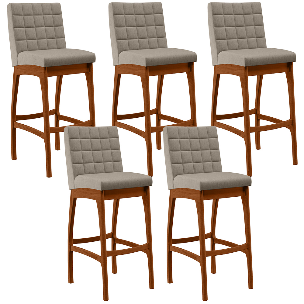 Kit 05 Banquetas Altas Para Cozinha Sala de Jantar Fixa Mila B04 Linho Bege - Lyam Decor