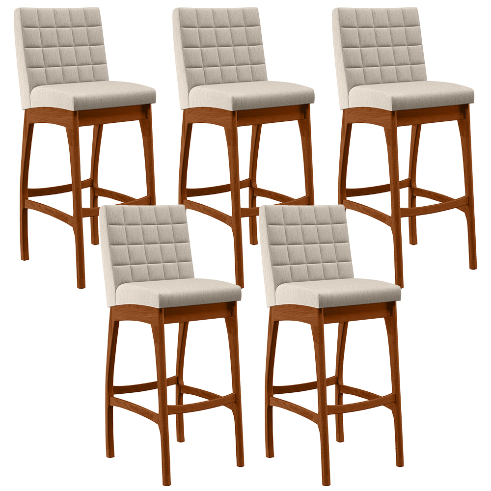 Kit 05 Banquetas Altas Para Cozinha Sala de Jantar Fixa Mila B04 Linho Cru - Lyam Decor