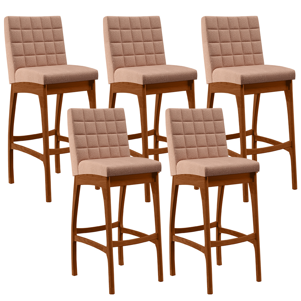 Kit 05 Banquetas Altas Para Cozinha Sala de Jantar Fixa Mila B04 Linho Rosê - Lyam Decor