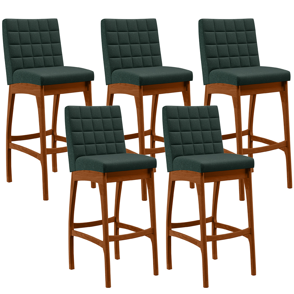 Kit 05 Banquetas Altas Para Cozinha Sala de Jantar Fixa Mila B04 Linho Verde Musgo - Lyam Decor