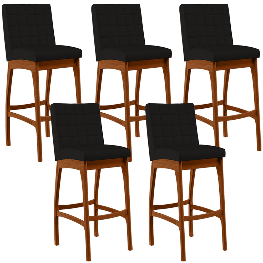 Kit 05 Banquetas Altas Para Cozinha Sala de Jantar Fixa Mila B04 Suede Preto - Lyam Decor