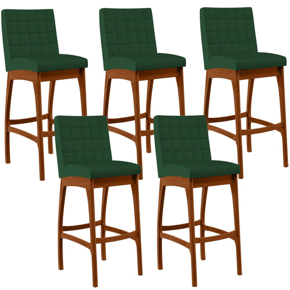 Kit 05 Banquetas Altas Para Cozinha Sala de Jantar Fixa Mila B04 Suede Verde Musgo - Lyam Decor
