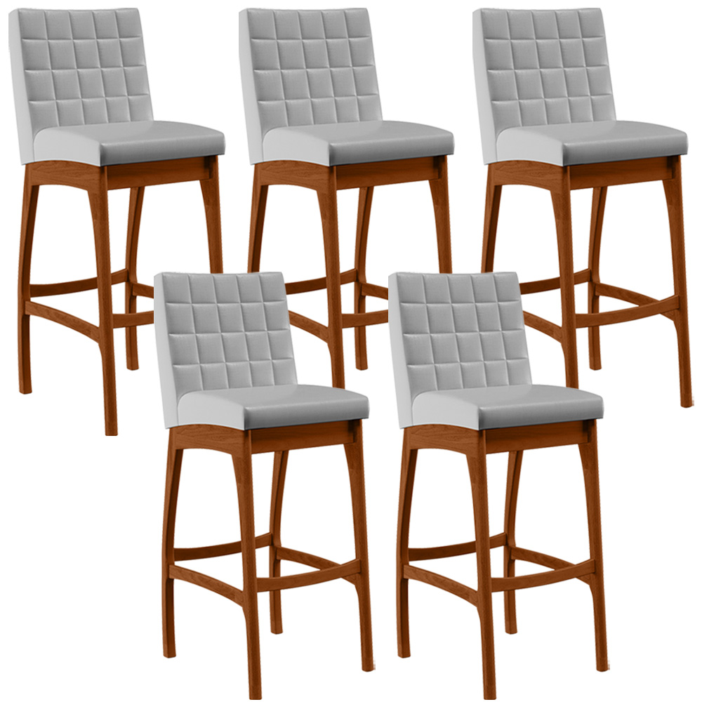 Kit 05 Banquetas Altas Para Cozinha Sala de Jantar Fixa Mila L02 Facto Cinza Metalizado - Lyam Decor