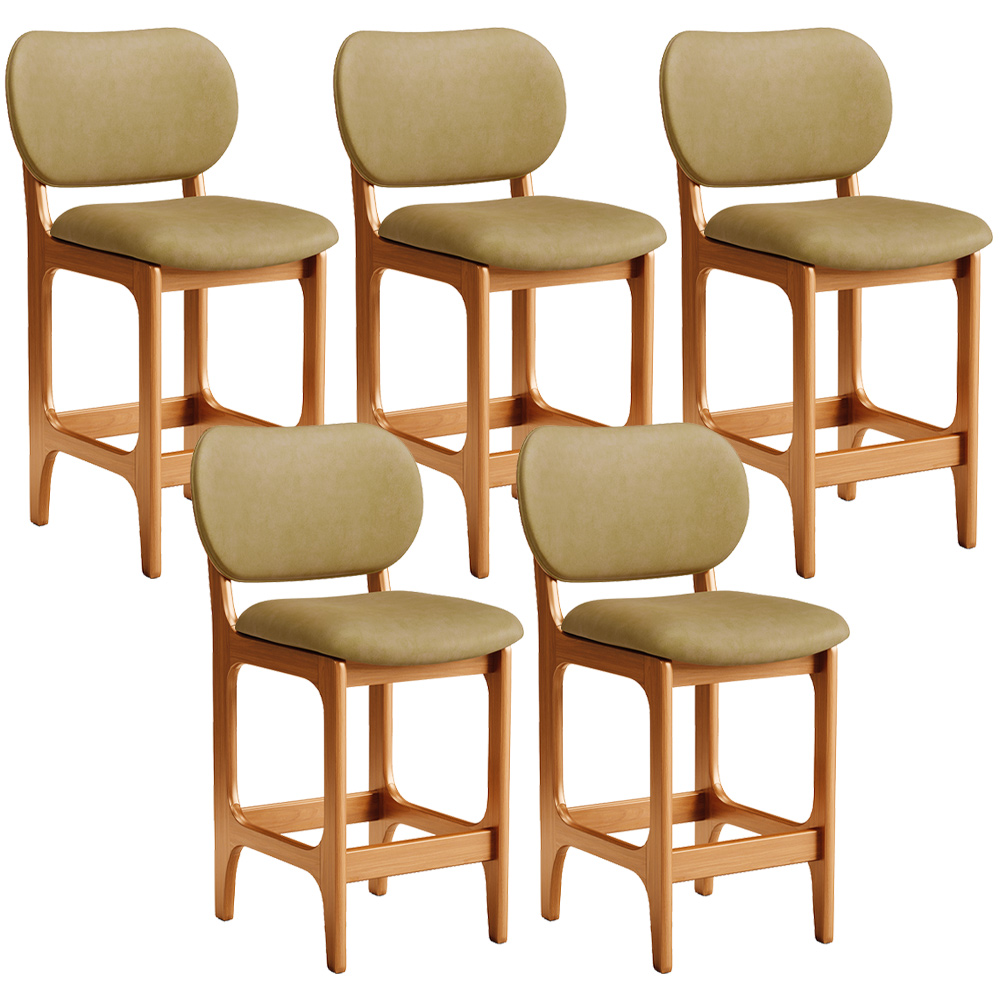 Kit 05 Banquetas Baixa Bar Cozinha E Sala De Jantar Fixa Betta L02 Imbuia Couríssimo Casco Fendi - Lyam Decor