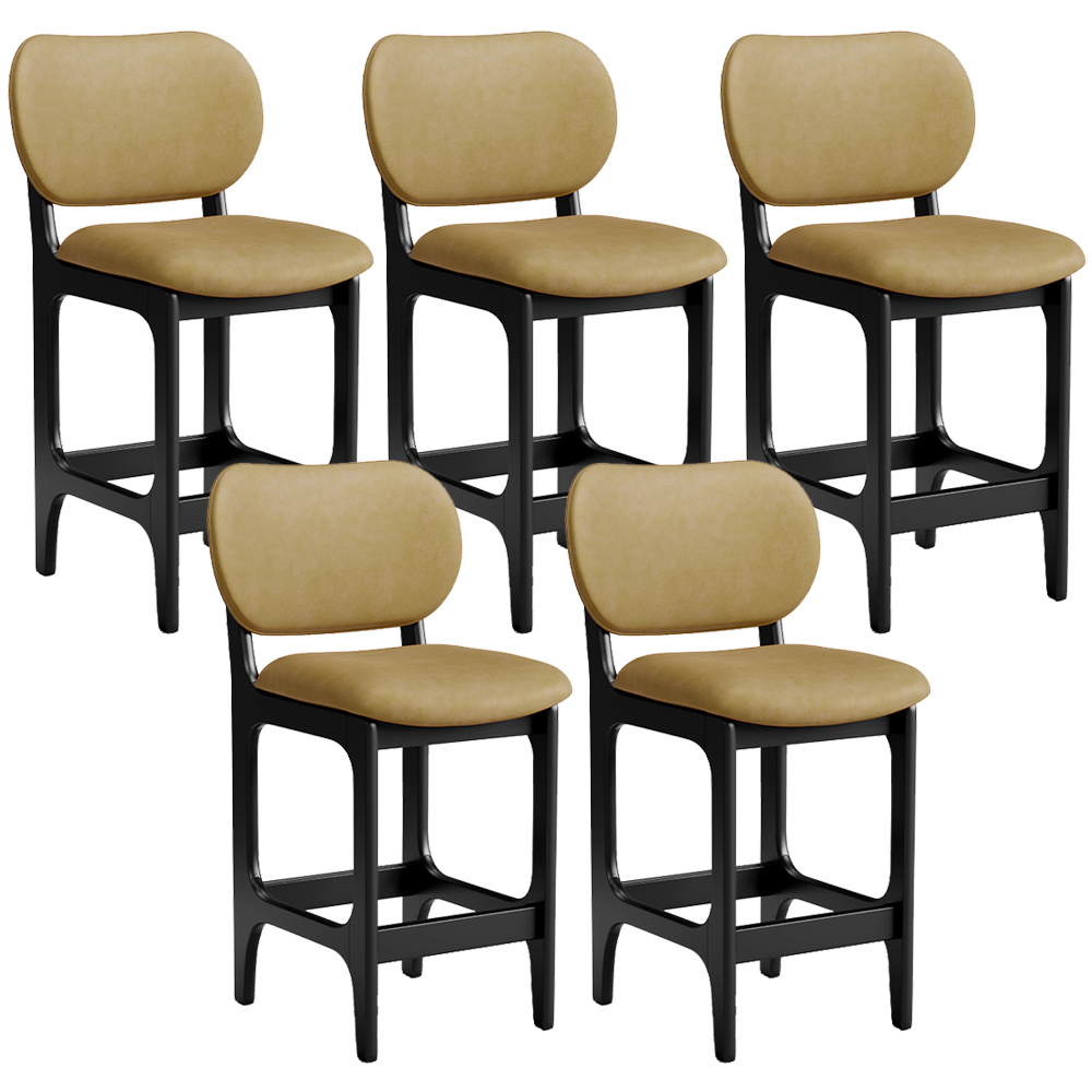 Kit 05 Banquetas Baixa Bar Cozinha E Sala De Jantar Fixa Betta L02 Preto Couríssimo Casco Fendi - Lyam Decor