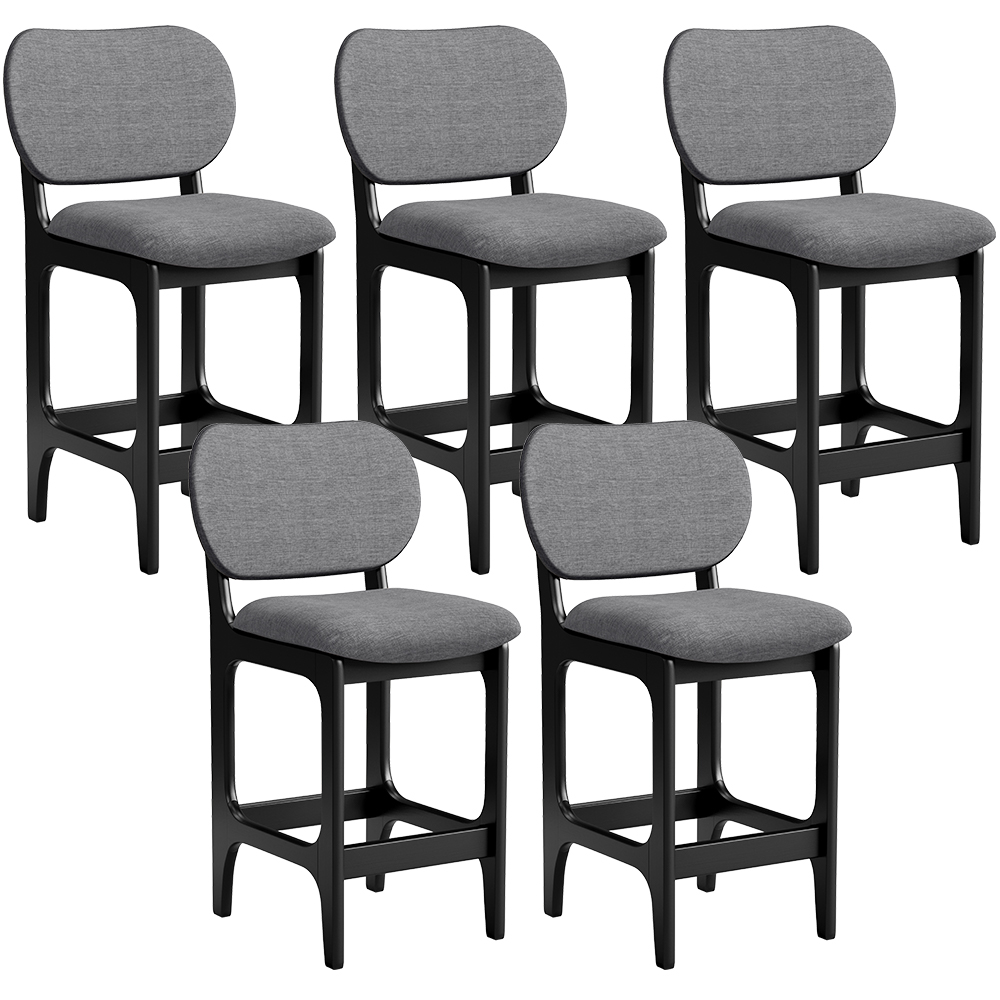Kit 05 Banquetas Baixa Bar Cozinha E Sala De Jantar Fixa Betta L02 Preto Linho Cinza Escuro - Lyam Decor
