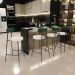 Kit 05 Banquetas Baixa Bar Cozinha E Sala Jantar Milão L02 Facto Verde Linho Champagne - Lyam Decor