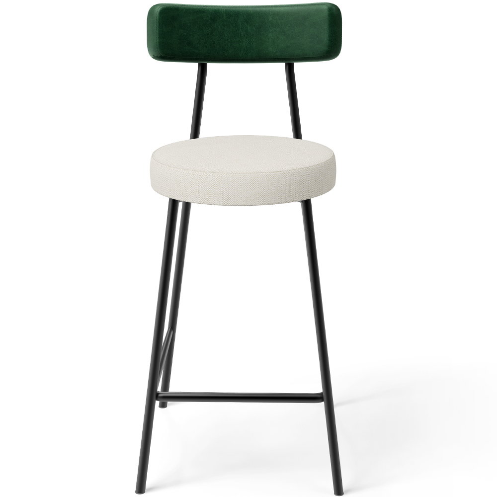 Kit 05 Banquetas Baixa Bar Cozinha E Sala Jantar Milão L02 Facto Verde Linho Champagne - Lyam Decor