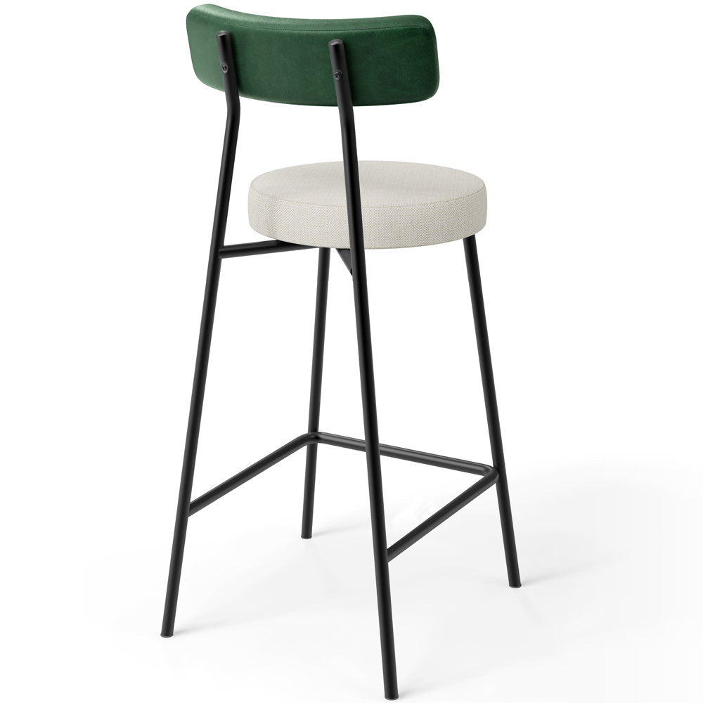 Kit 05 Banquetas Baixa Bar Cozinha E Sala Jantar Milão L02 Facto Verde Linho Champagne - Lyam Decor