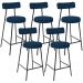 Kit 05 Banquetas Baixa Bar Cozinha Sala De Jantar Em Aço Milão L02 Suede Azul Marinho - Lyam Decor